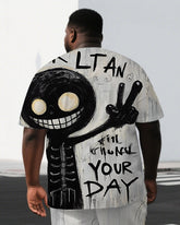Men's Happy Ghost Illustration Your Day Back Print Big & Tall Cool Short-Sleeve T-shirt Shorts Set